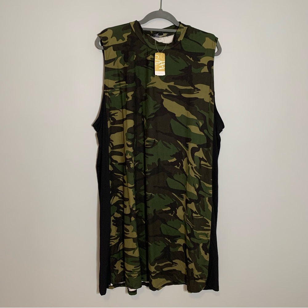 NEW Suzanne Betro Printed Mock Neck Contrast Side Stripe Dress Womens 4X Green